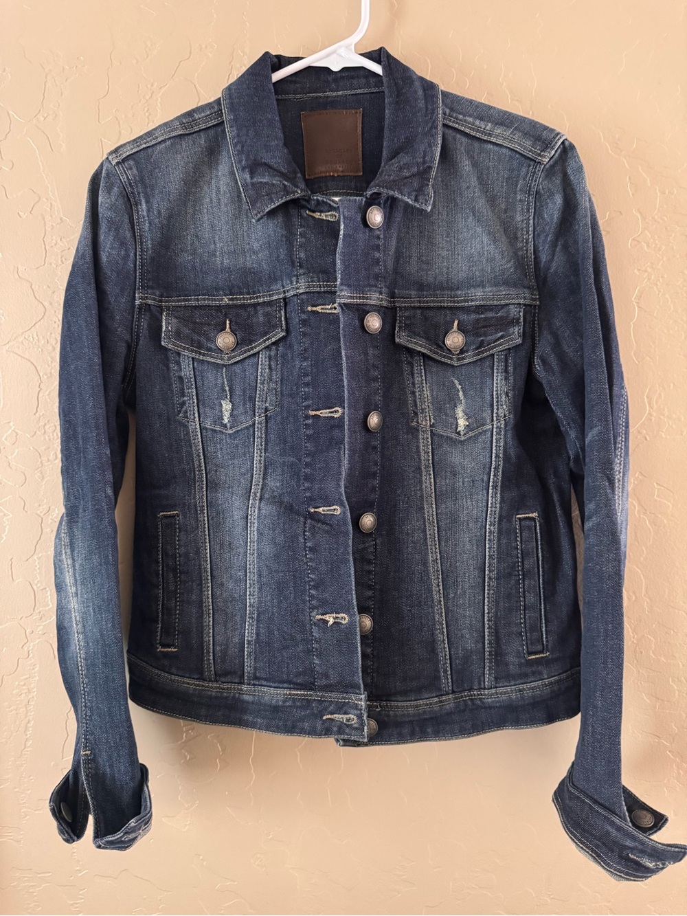 Articles Of Society Dark Indigo Denim Jacket with Brown Leather Patch